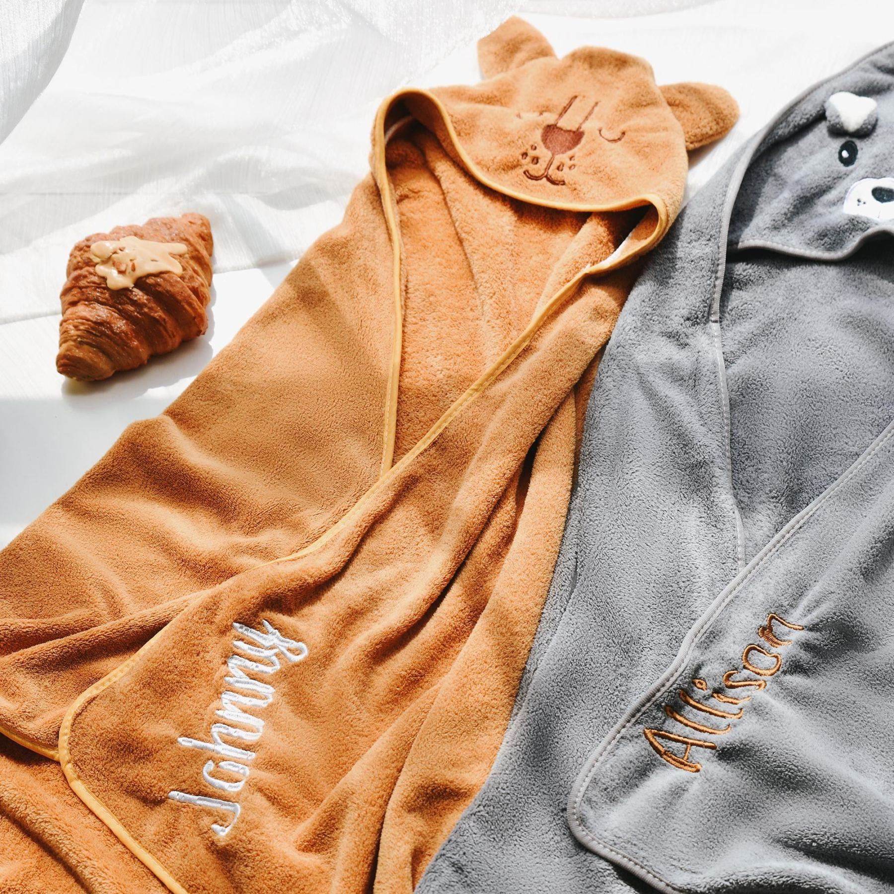 Personalized Embroidery Animal Coral Fleece Soft Hooded Towel | CWBaby142