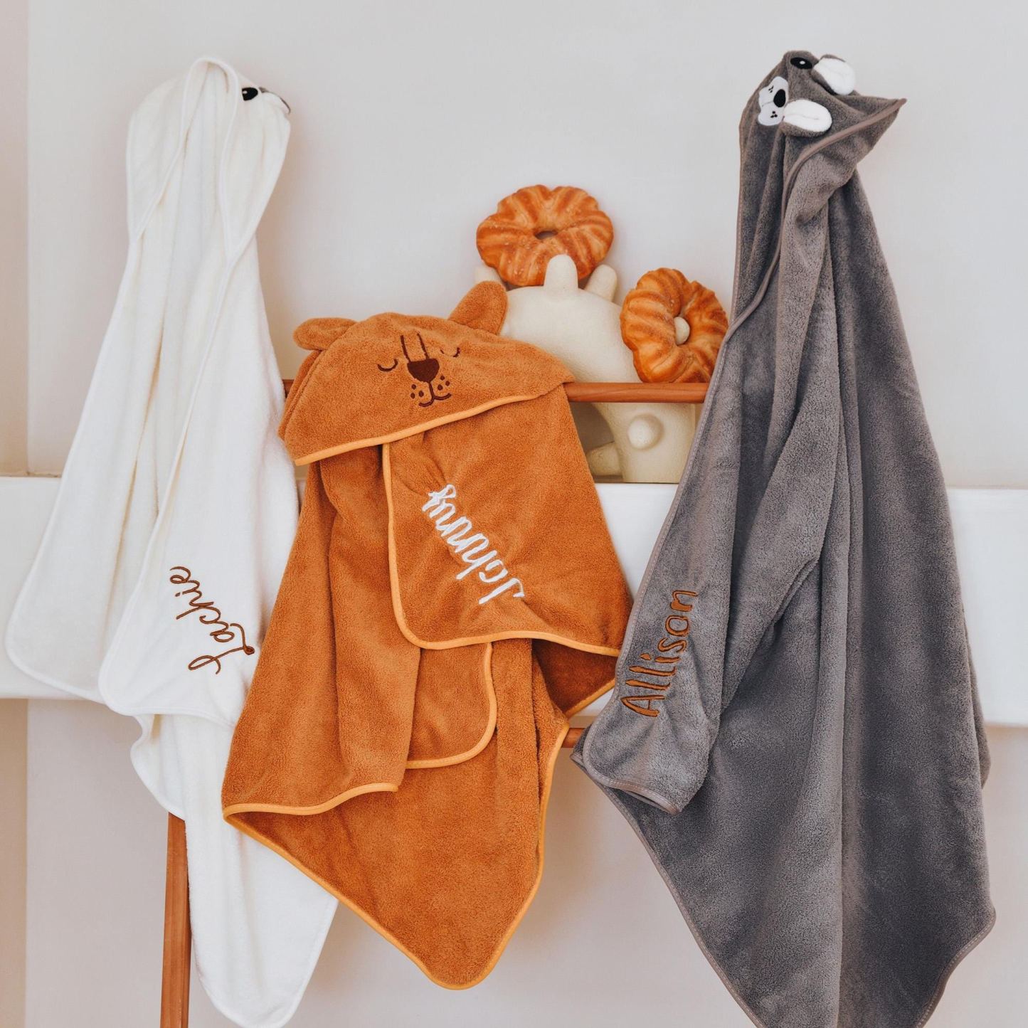 Personalized Embroidery Animal Coral Fleece Soft Hooded Towel | CWBaby142