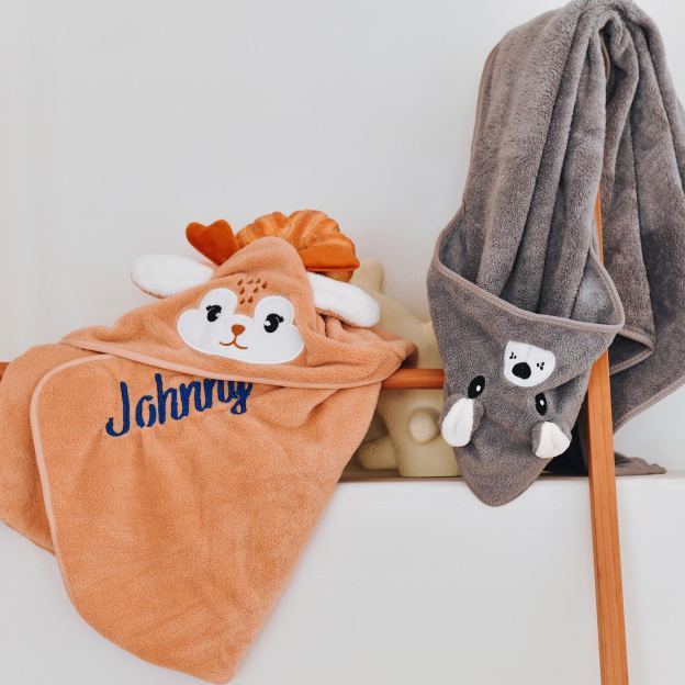 Personalized Embroidery Animal Coral Fleece Soft Hooded Towel | CWBaby142