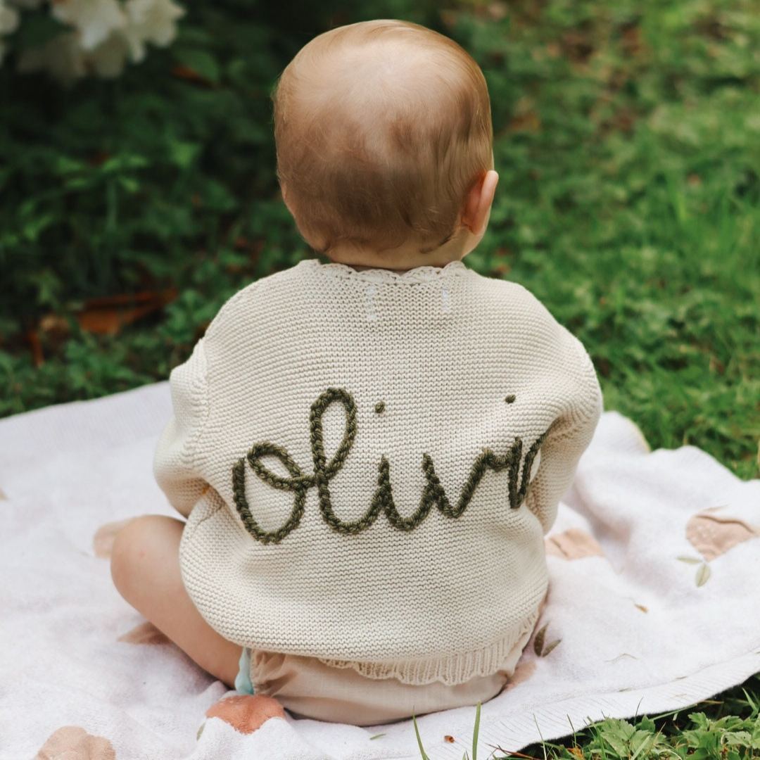 Personalized Hand Embroidered Baby Cardigan | CWBaby283