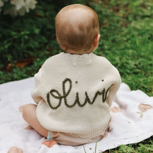 Personalized Hand Embroidered Baby Cardigan | CWBaby283