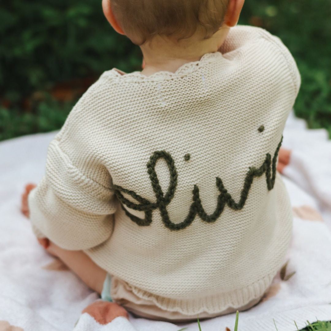 Personalized Hand Embroidered Baby Cardigan | CWBaby283
