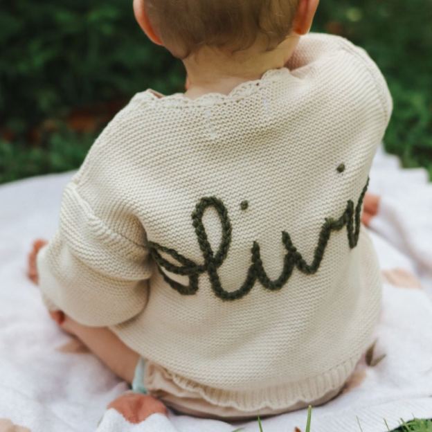 Personalized Hand Embroidered Baby Cardigan | CWBaby283