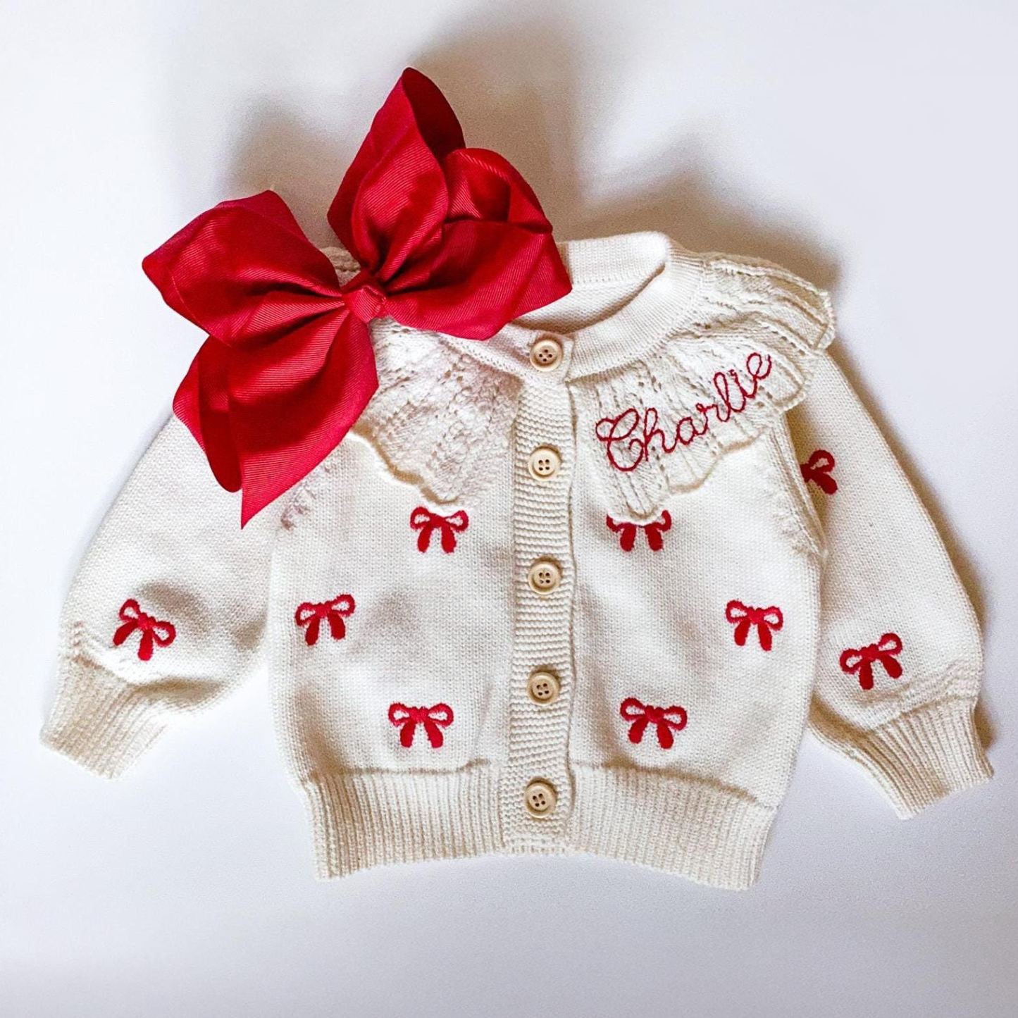 Personalized Embroidered Coquette Bow Cardigan Sweater | CWBaby285