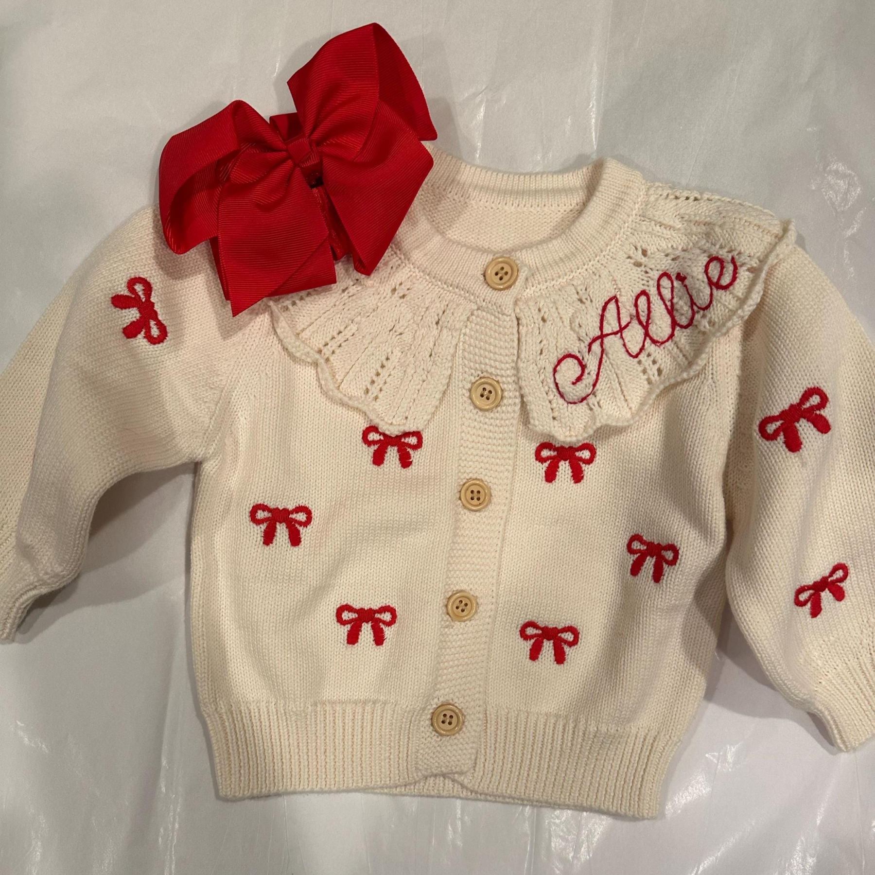 Personalized Embroidered Coquette Bow Cardigan Sweater | CWBaby285