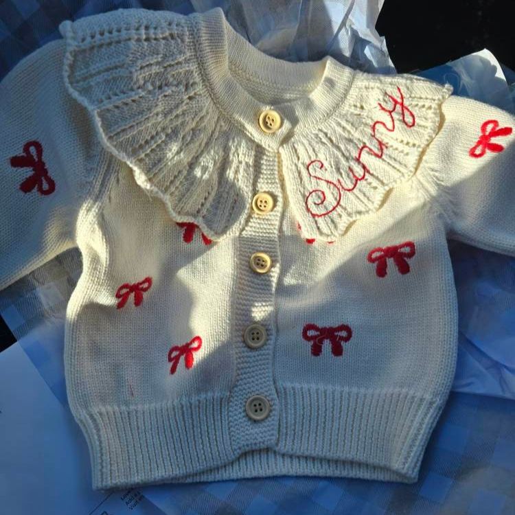 Personalized Embroidered Coquette Bow Cardigan Sweater | CWBaby285