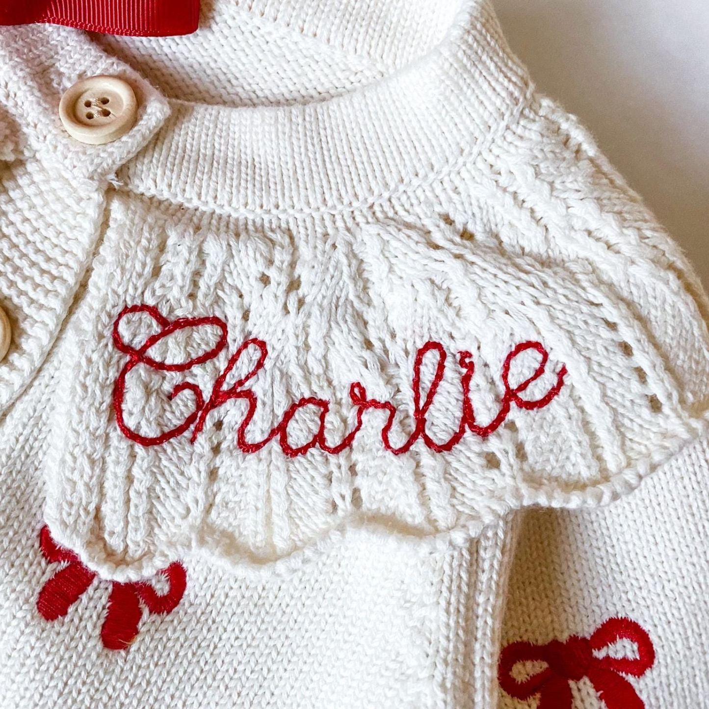 Personalized Embroidered Coquette Bow Cardigan Sweater | CWBaby285