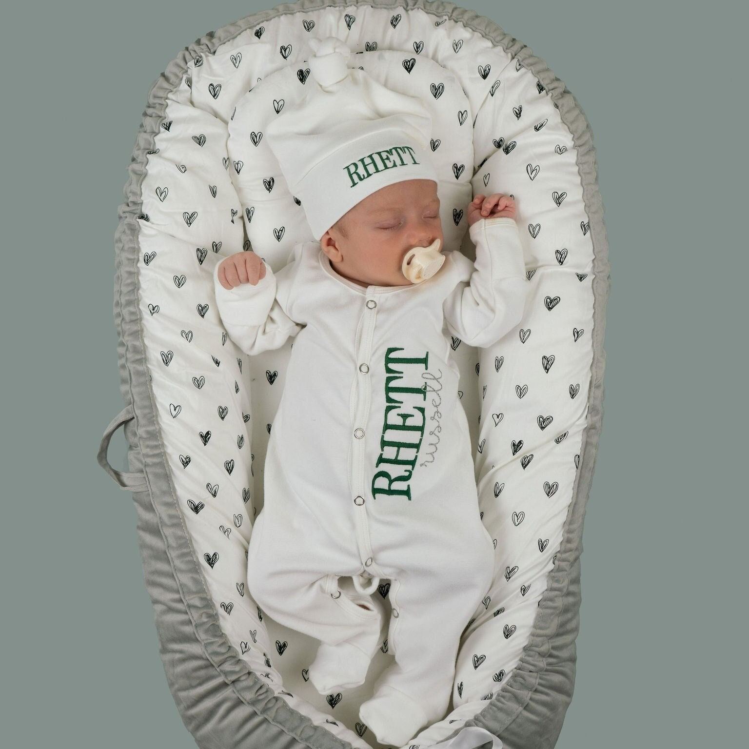 Personalized Embroidery Monograms Baby Coming Home Romper and Hat Set | CWBaby287