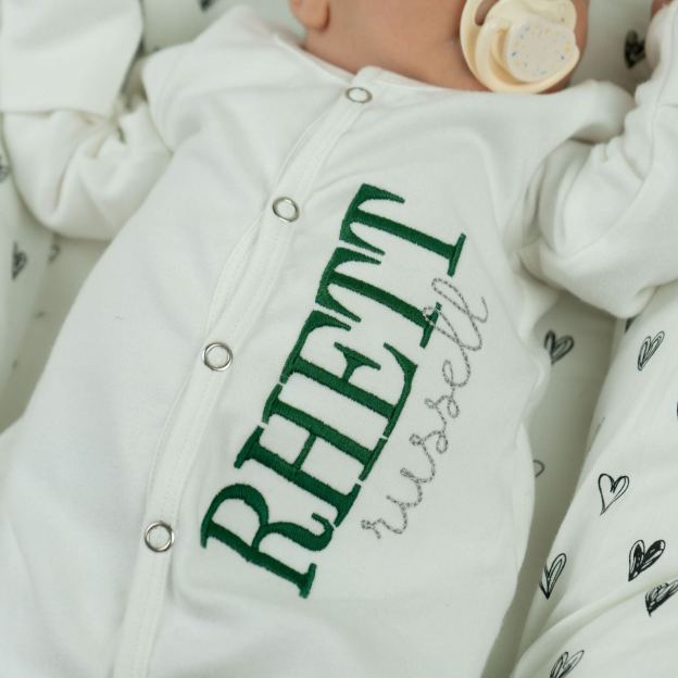 Personalized Embroidery Monograms Baby Coming Home Romper and Hat Set | CWBaby287