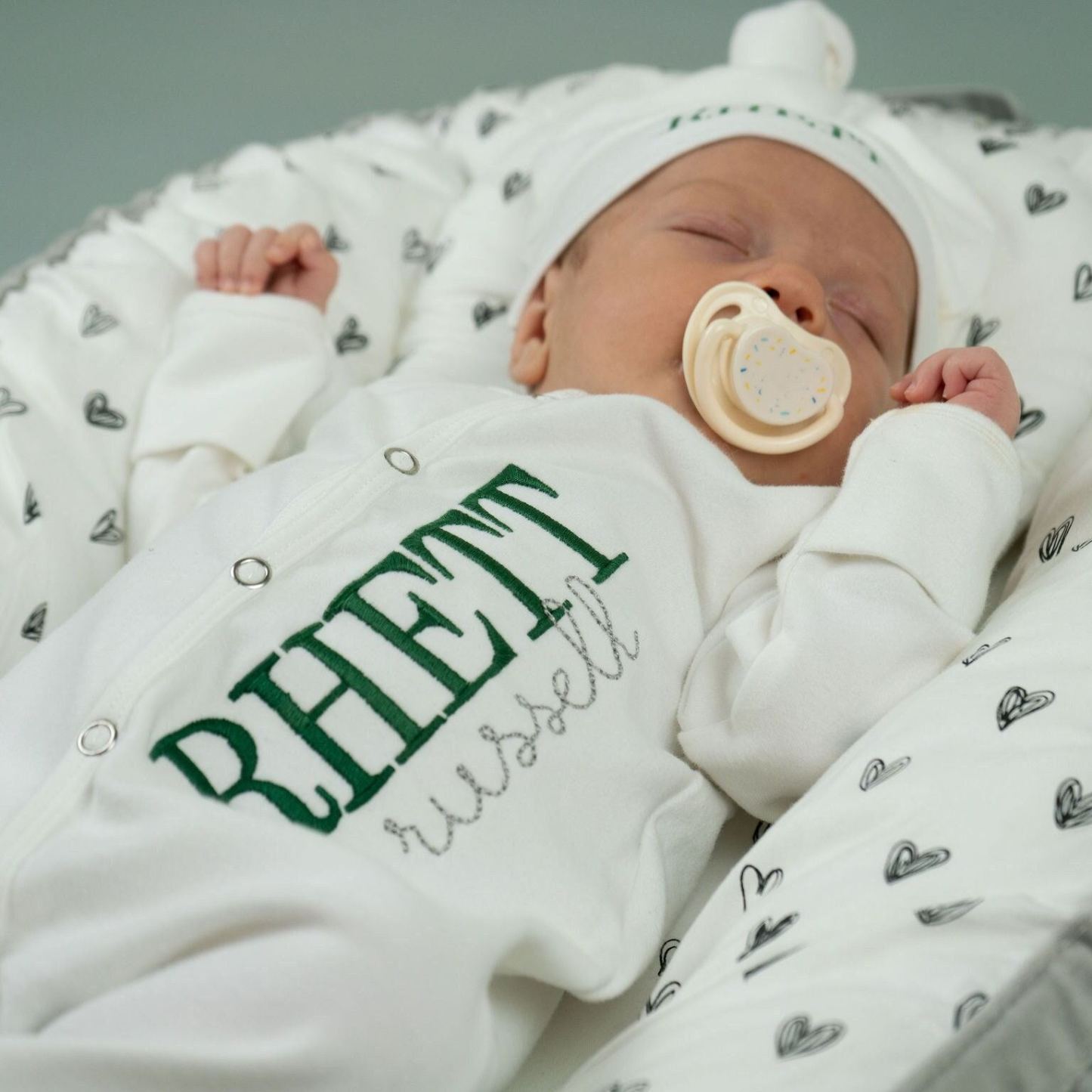 Personalized Embroidery Monograms Baby Coming Home Romper and Hat Set | CWBaby287