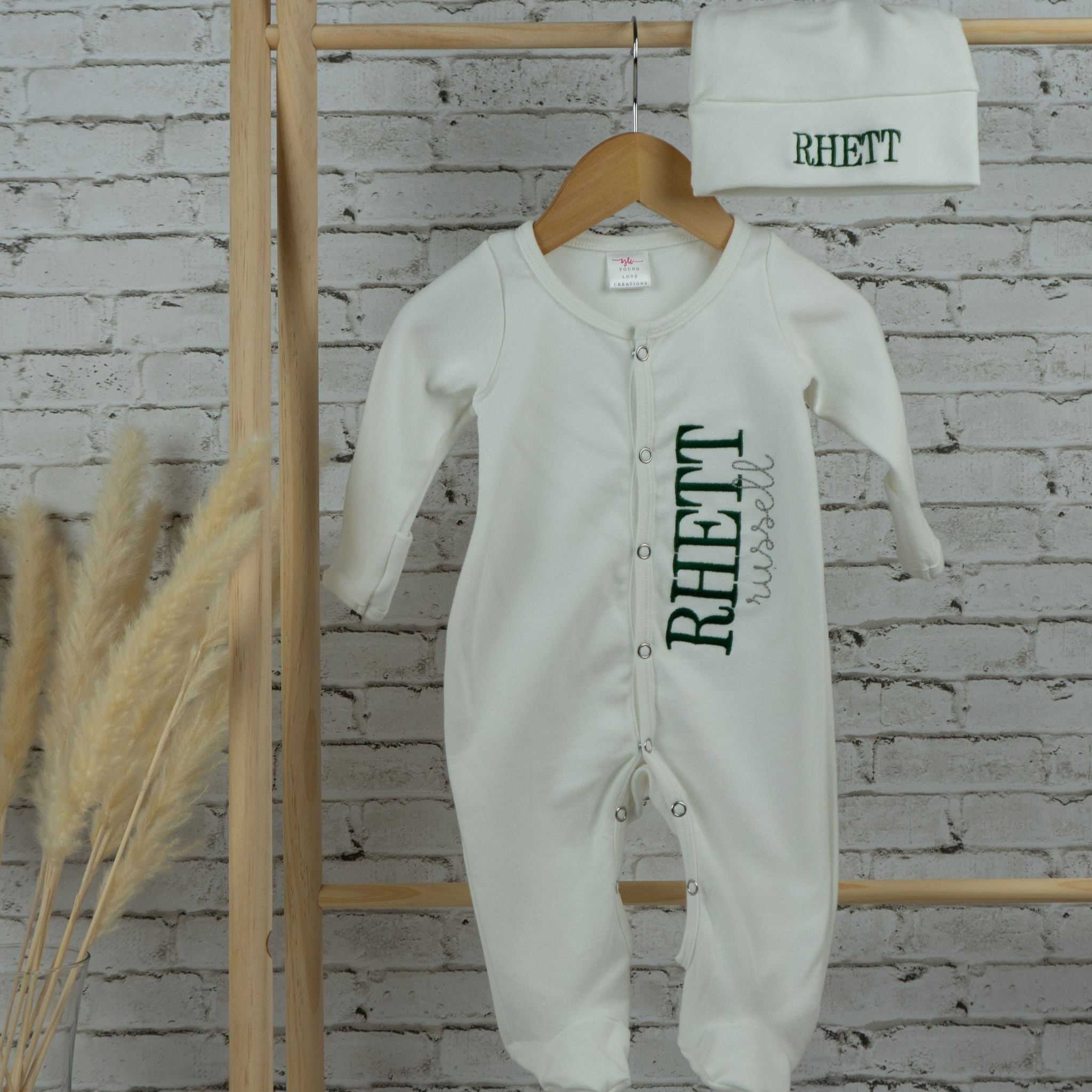 Personalized Embroidery Monograms Baby Coming Home Romper and Hat Set | CWBaby287