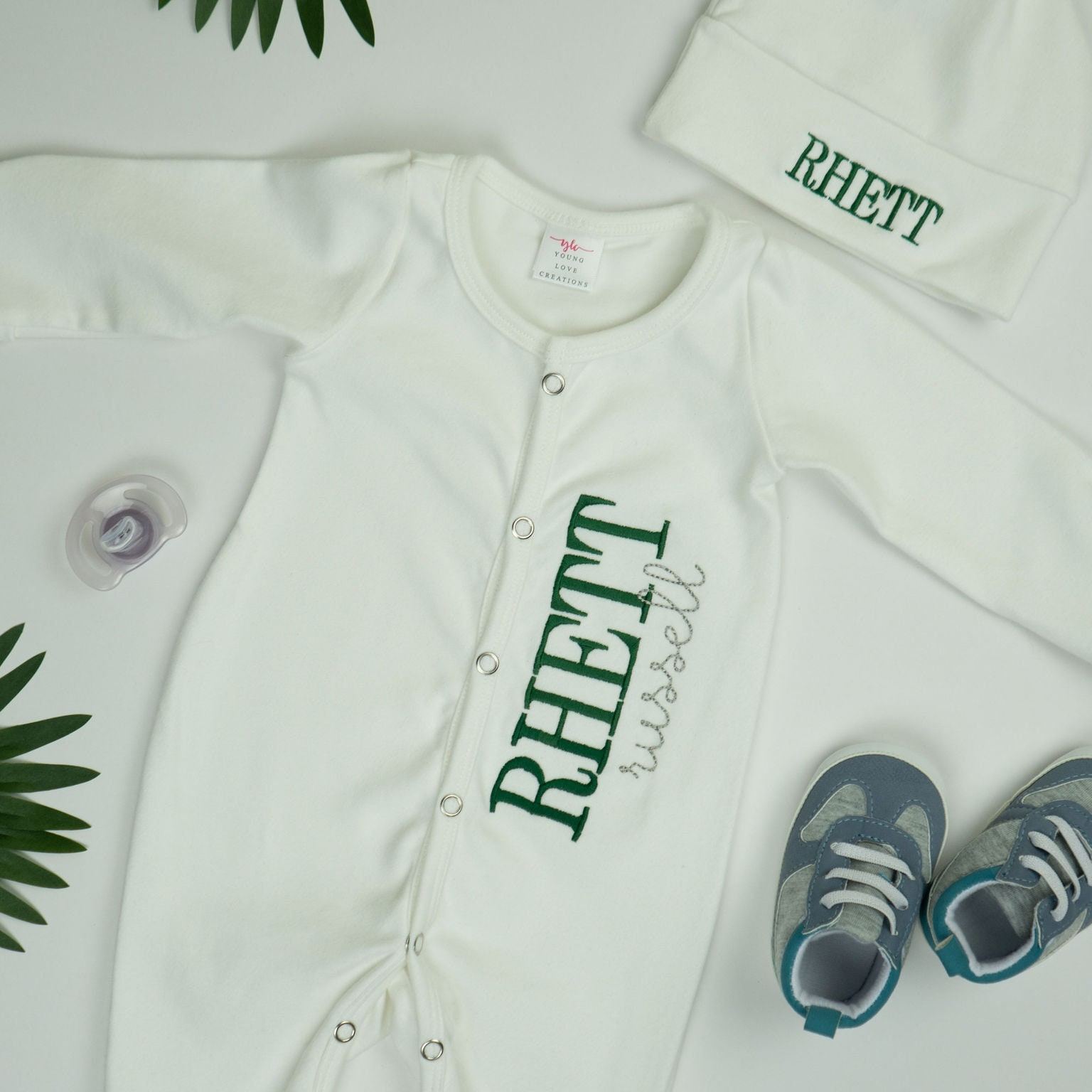 Personalized Embroidery Monograms Baby Coming Home Romper and Hat Set | CWBaby287