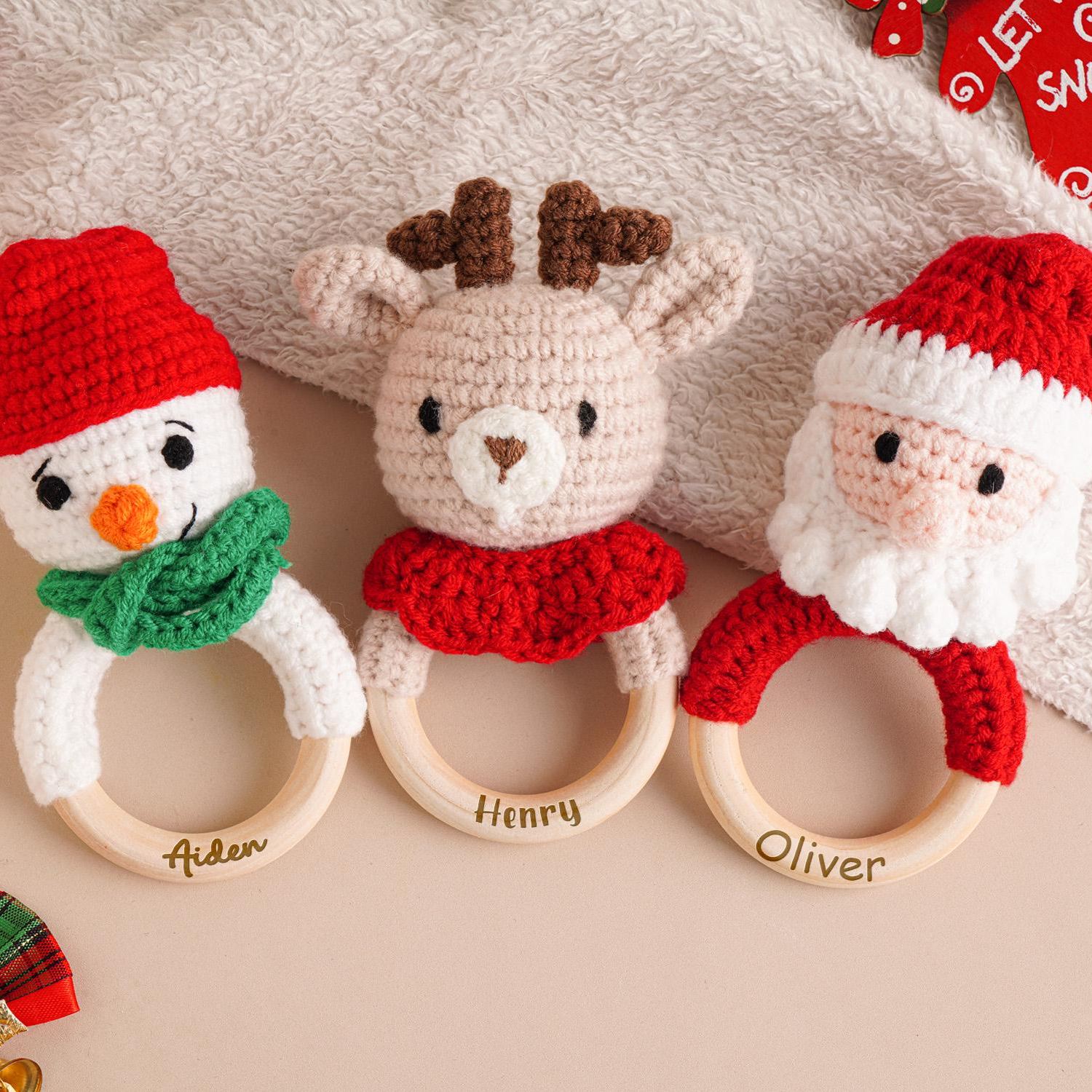 Personalized Christmas Crochet Baby Toy Rattle | CWToy146