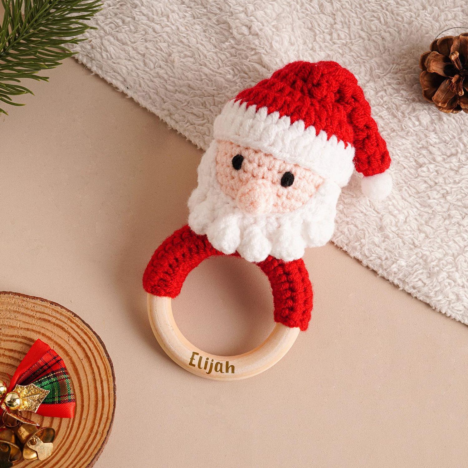 Personalized Christmas Crochet Baby Toy Rattle | CWToy146