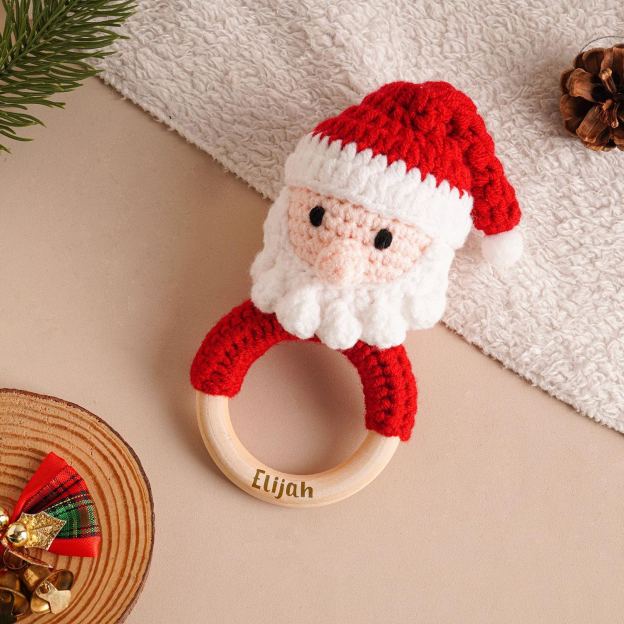 Personalized Christmas Crochet Baby Toy Rattle | CWToy146