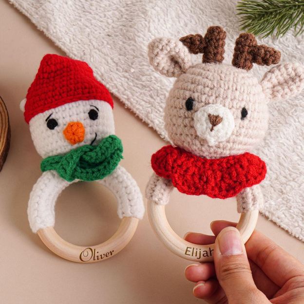 Personalized Christmas Crochet Baby Toy Rattle | CWToy146