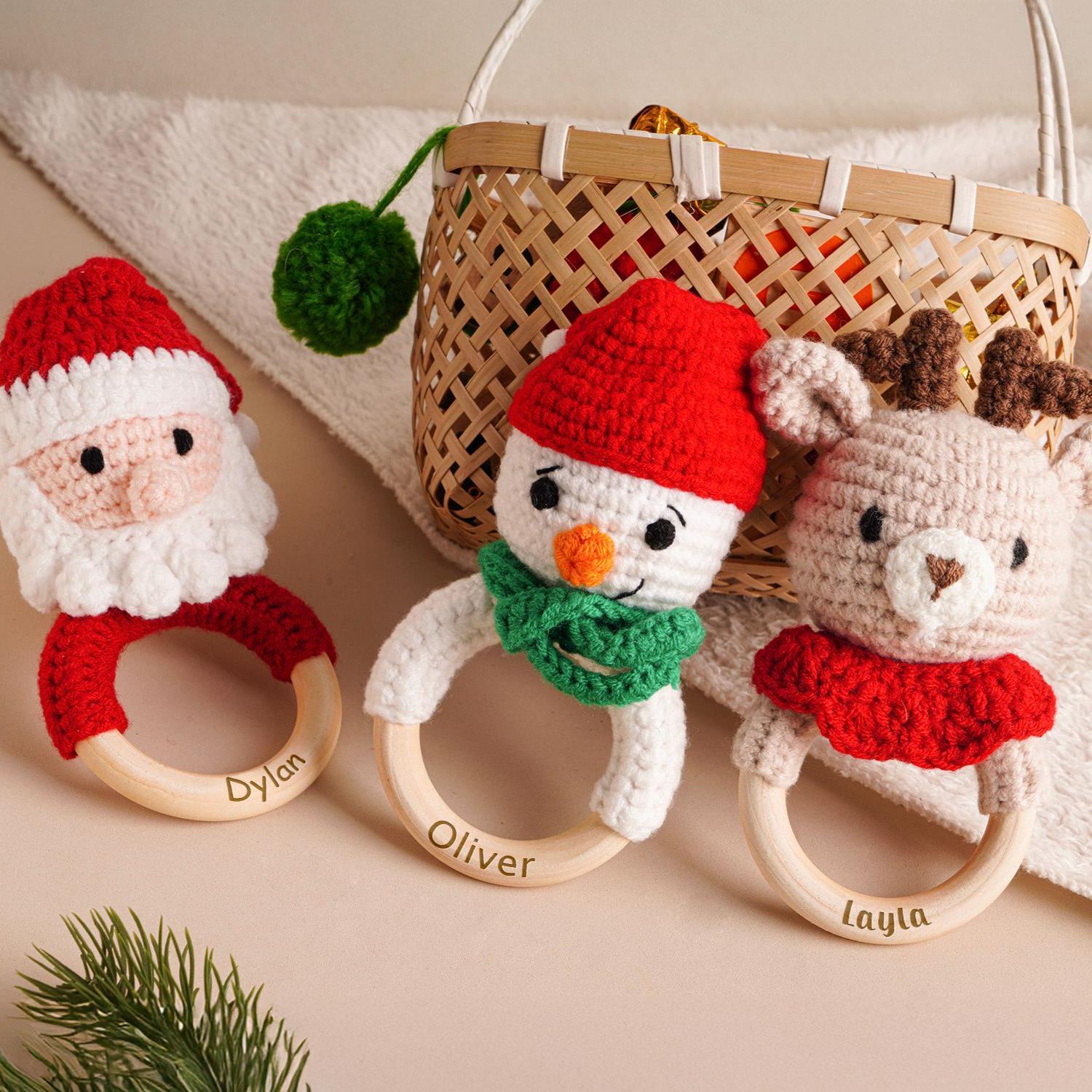 Personalized Christmas Crochet Baby Toy Rattle | CWToy146