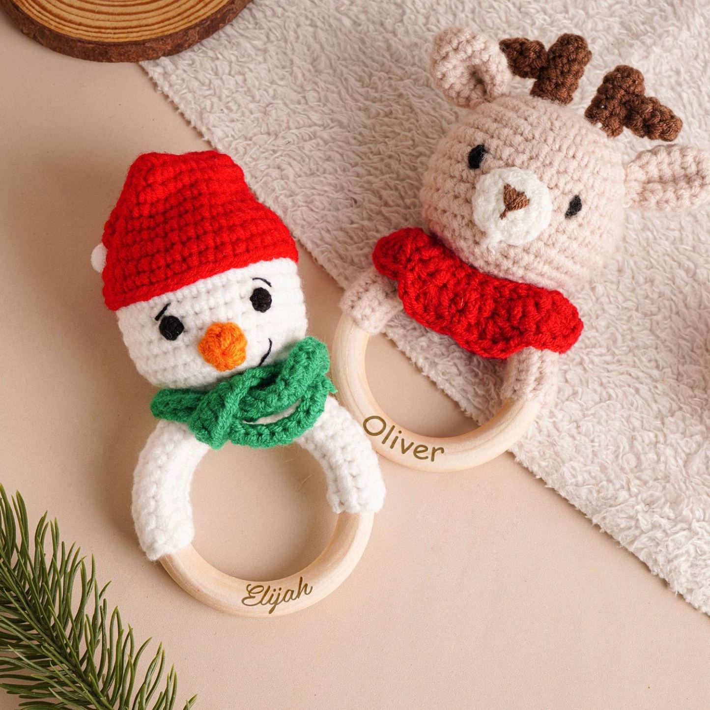Personalized Christmas Crochet Baby Toy Rattle | CWToy146