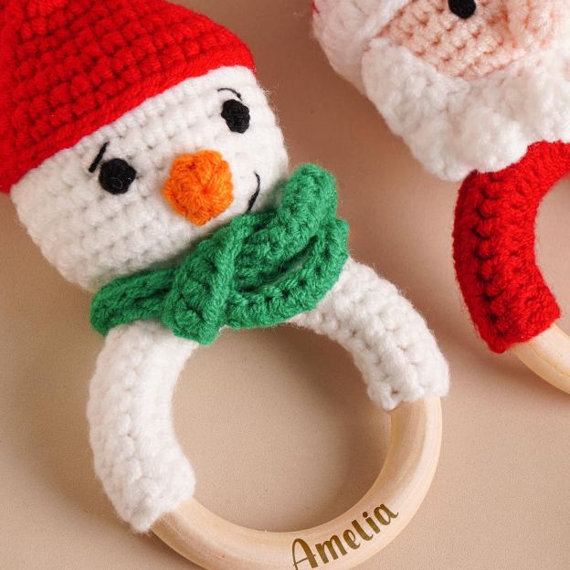 Personalized Christmas Crochet Baby Toy Rattle | CWToy146