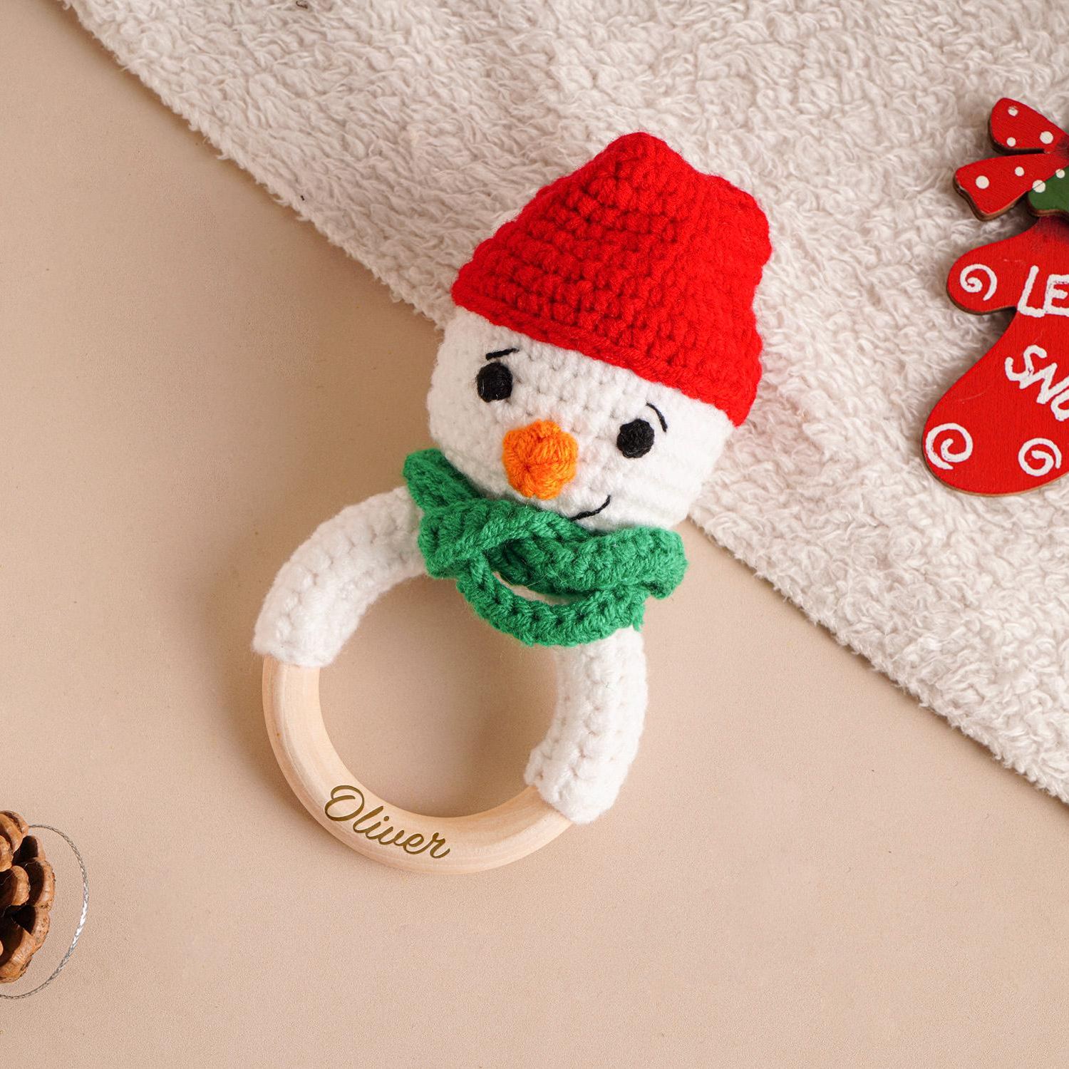 Personalized Christmas Crochet Baby Toy Rattle | CWToy146