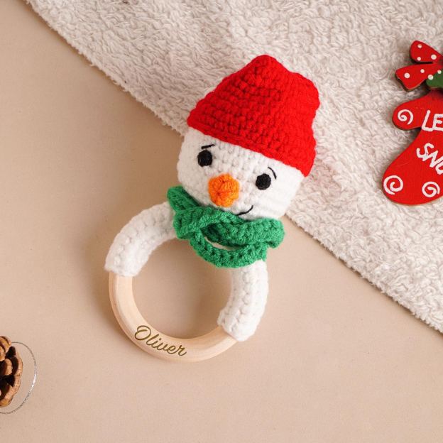 Personalized Christmas Crochet Baby Toy Rattle | CWToy146