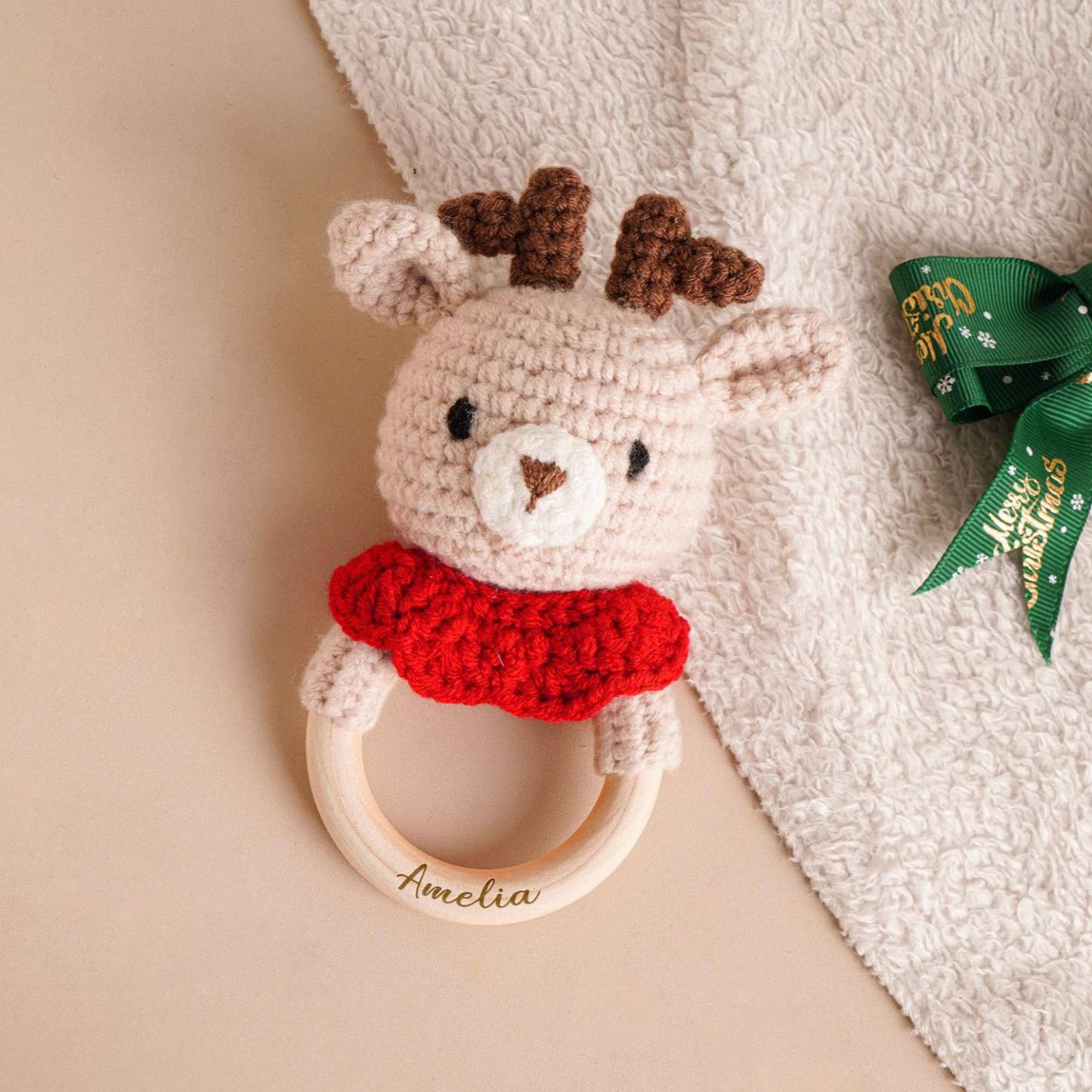 Personalized Christmas Crochet Baby Toy Rattle | CWToy146