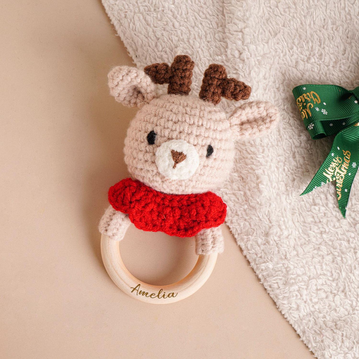 Personalized Christmas Crochet Baby Toy Rattle | CWToy146