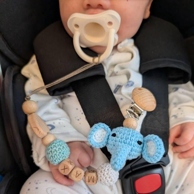 Personalized Baby Pacifier Crocheted Animal Clip | CWToy148