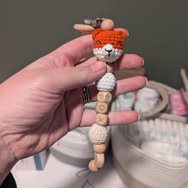 Personalized Baby Pacifier Crocheted Animal Clip | CWToy148
