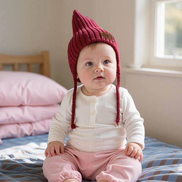 Personalized Leather Patch Knit Pixie Hats | HSKid58