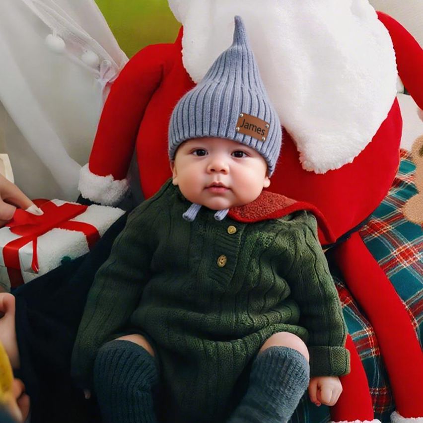 Personalized Leather Patch Knit Pixie Hats | HSKid58