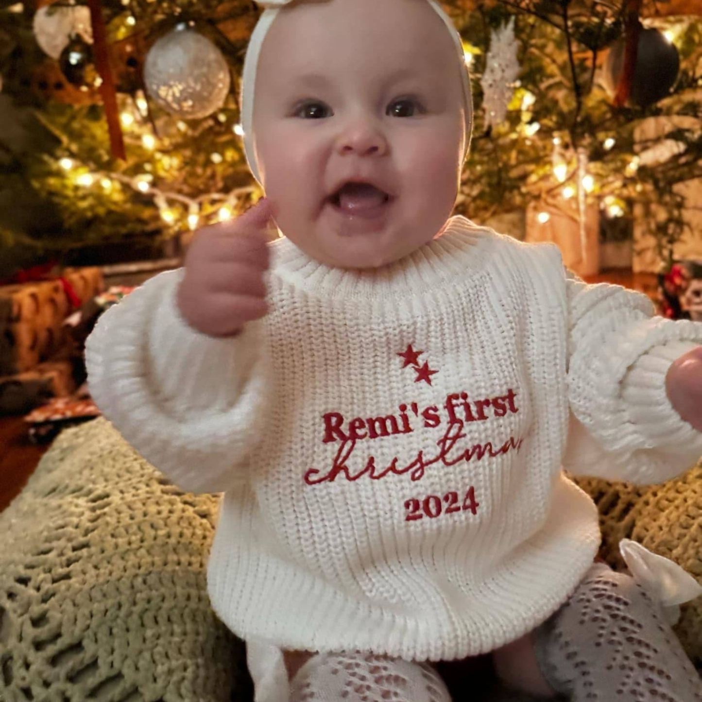 Personalized My First Christmas Embroidery Baby Sweater | MCGift117