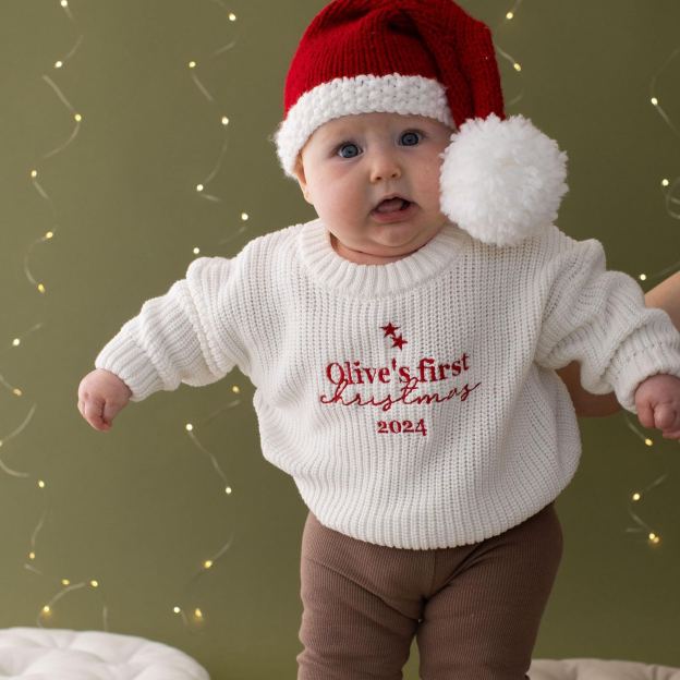 Personalized My First Christmas Embroidery Baby Sweater | MCGift117