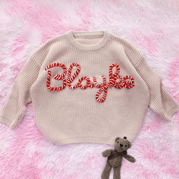 Personalized Christmas Hand embroidered Name Baby Sweater | MCGift138