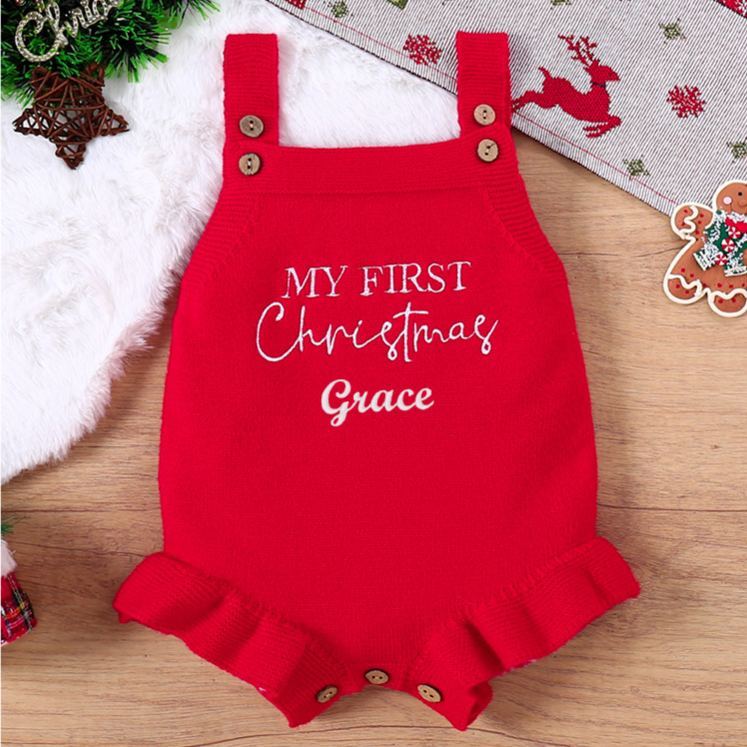 Personalized My First Christmas Baby Romper Set | MCGift137