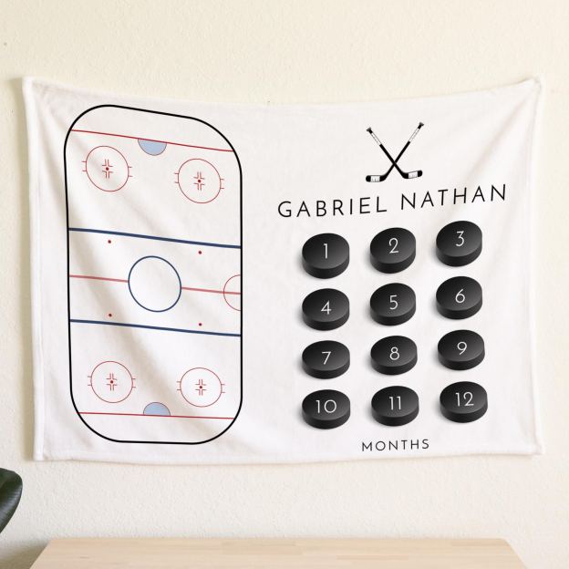 Personalized Baby Hockey Themed Milestone Blanket with Name | BKMS019