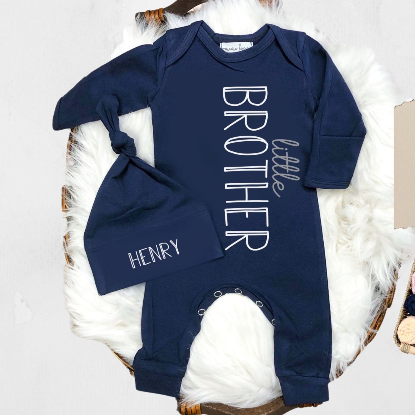 Personalized Baby Little Brother Coming Home Romper and Hat Set | CWBaby302