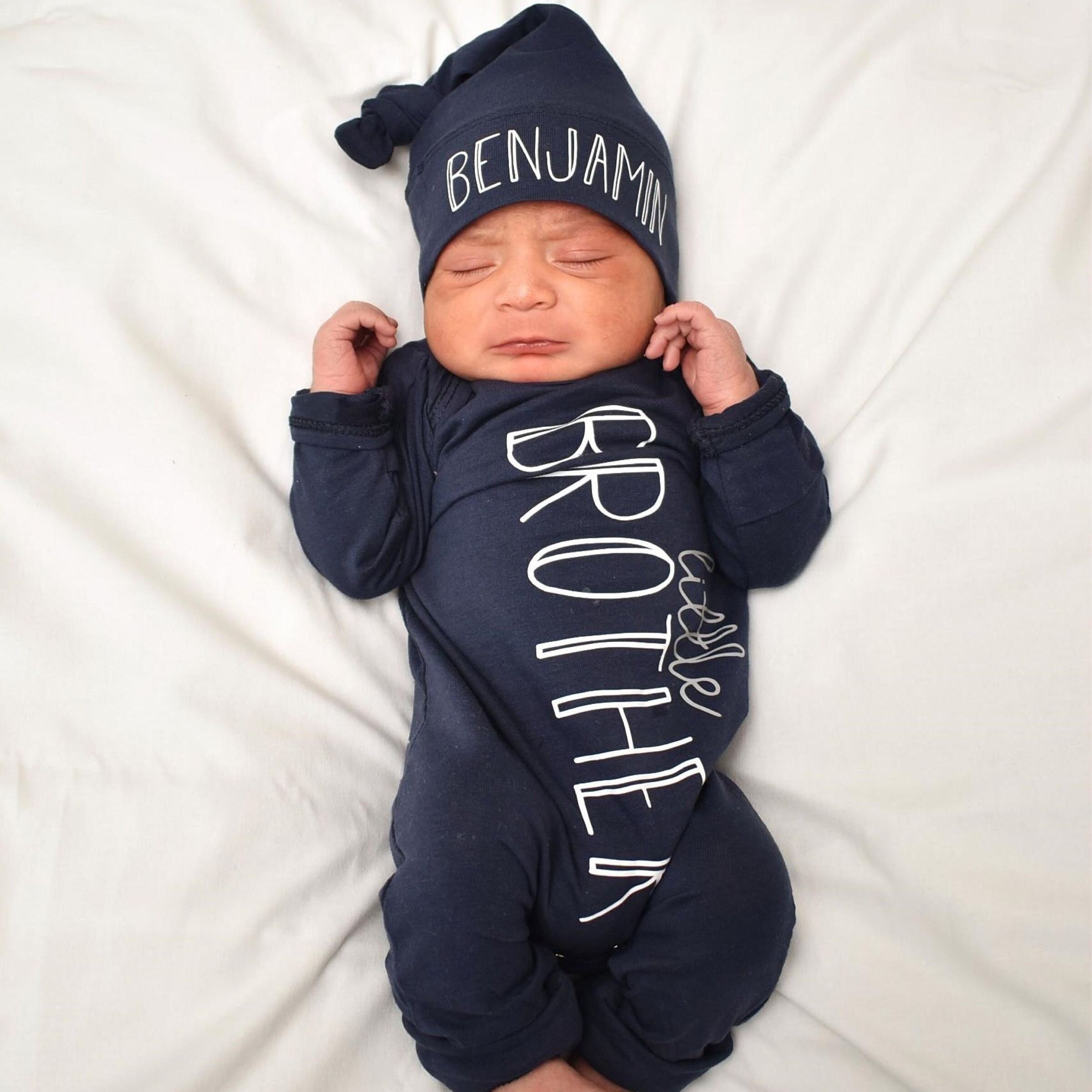 Personalized Baby Little Brother Coming Home Romper and Hat Set | CWBaby302