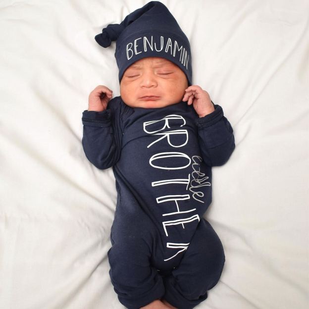 Personalized Baby Little Brother Coming Home Romper and Hat Set | CWBaby302