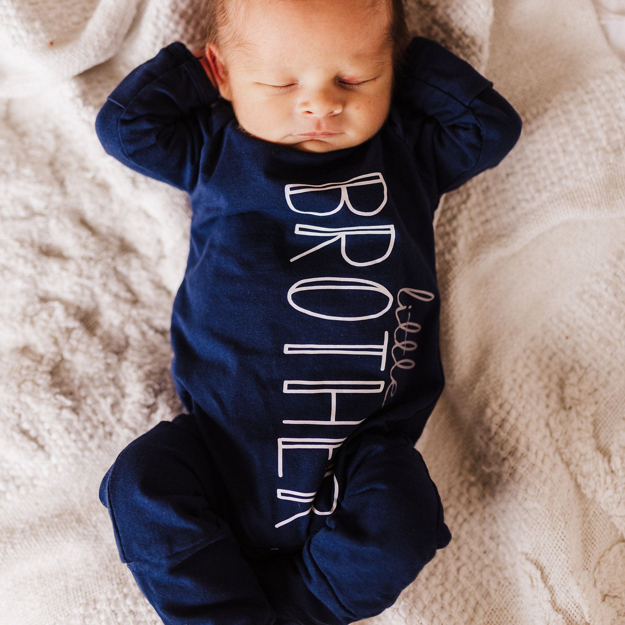 Personalized Baby Little Brother Coming Home Romper and Hat Set | CWBaby302