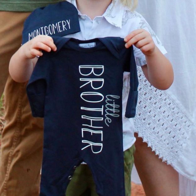 Personalized Baby Little Brother Coming Home Romper and Hat Set | CWBaby302