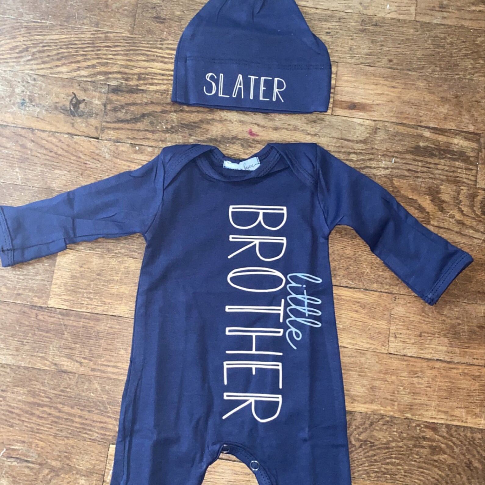 Personalized Baby Little Brother Coming Home Romper and Hat Set | CWBaby302
