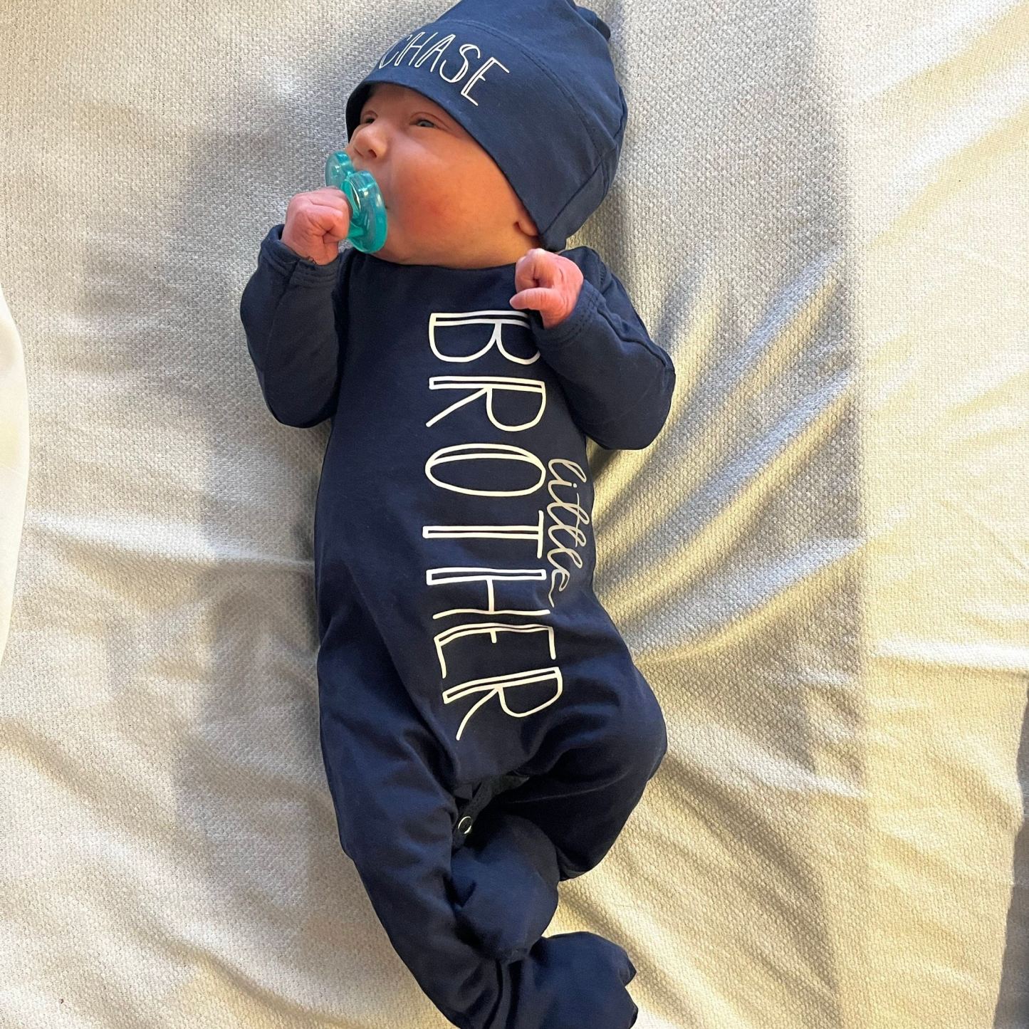 Personalized Baby Little Brother Coming Home Romper and Hat Set | CWBaby302