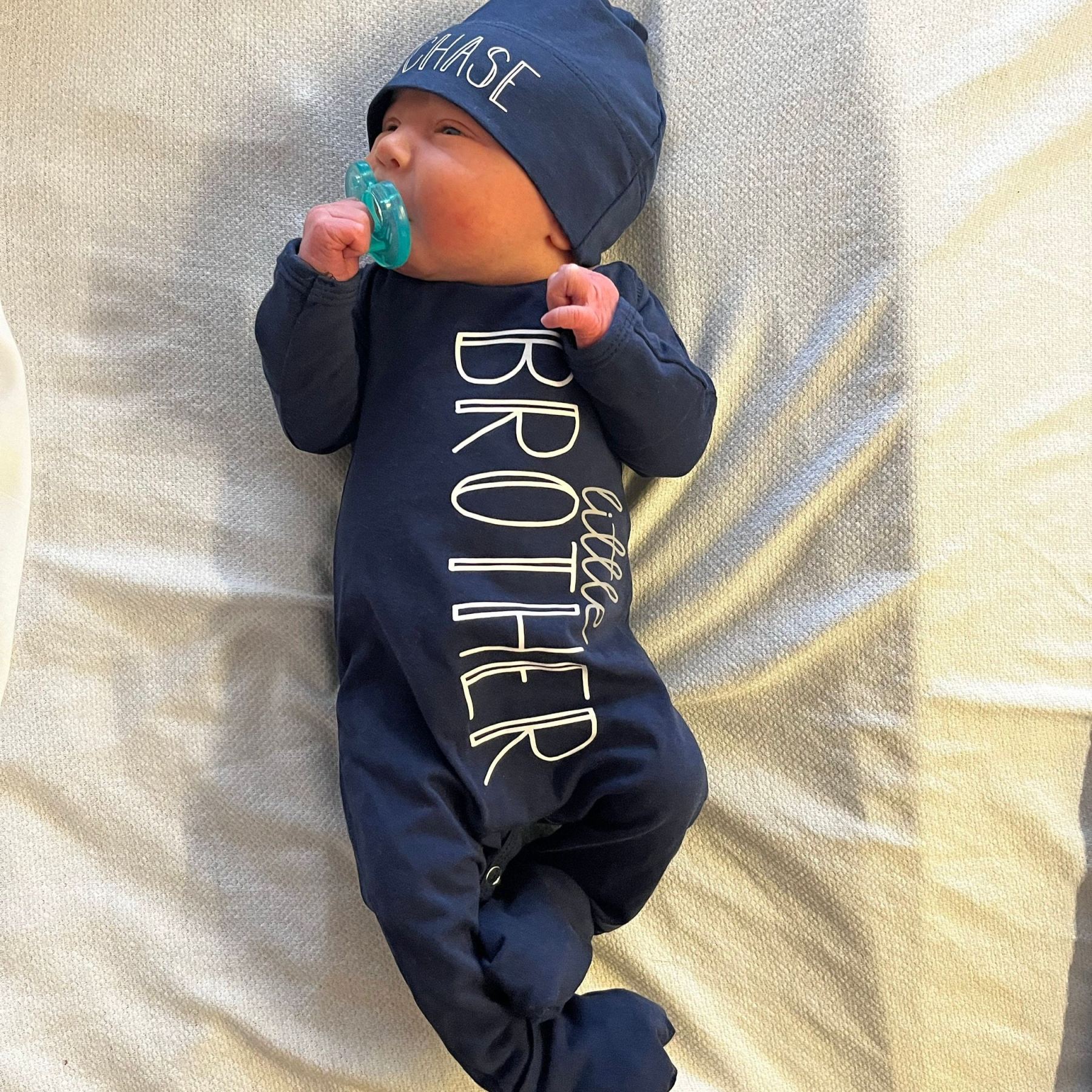 Personalized Baby Little Brother Coming Home Romper and Hat Set | CWBaby302