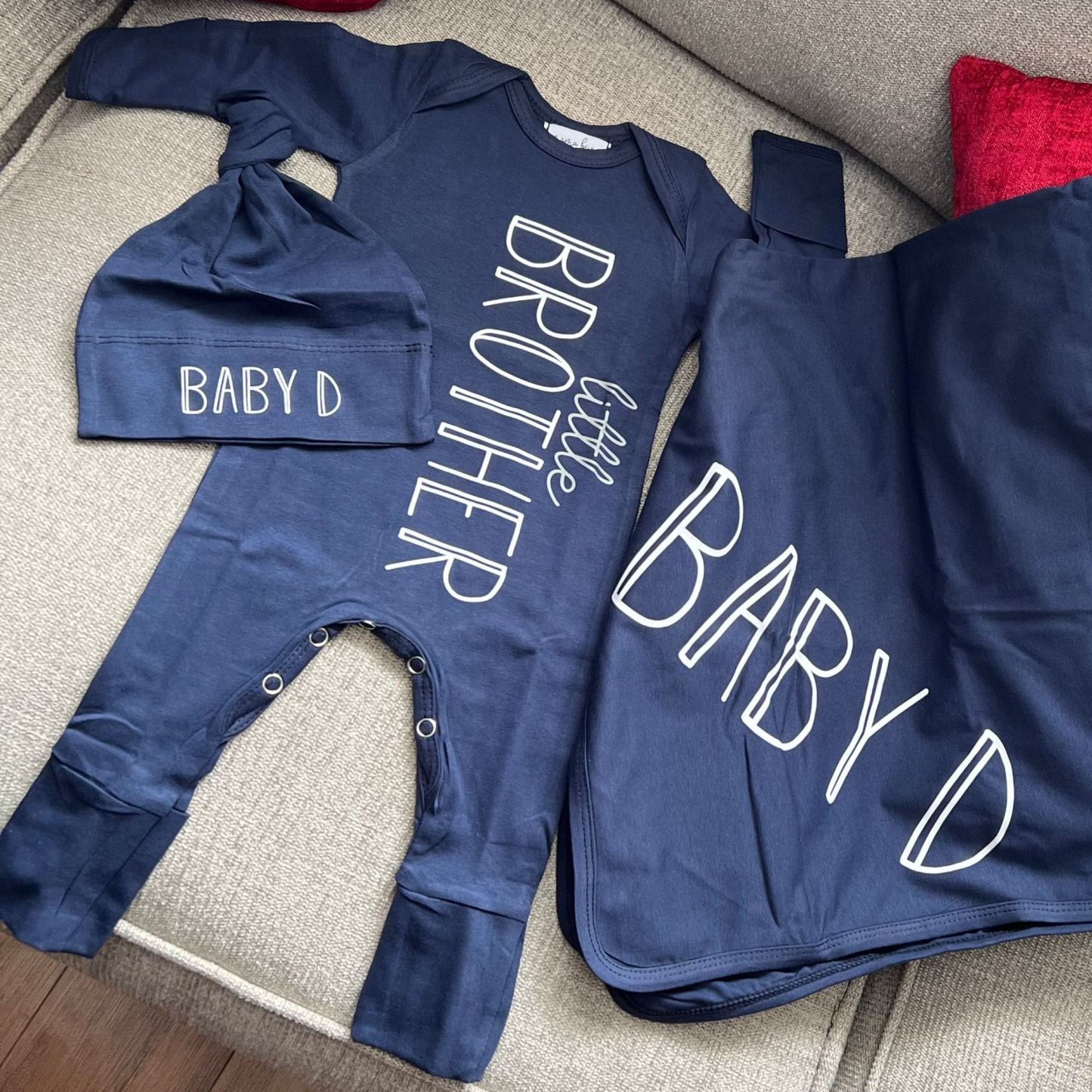 Personalized Baby Little Brother Coming Home Romper and Hat Set | CWBaby302