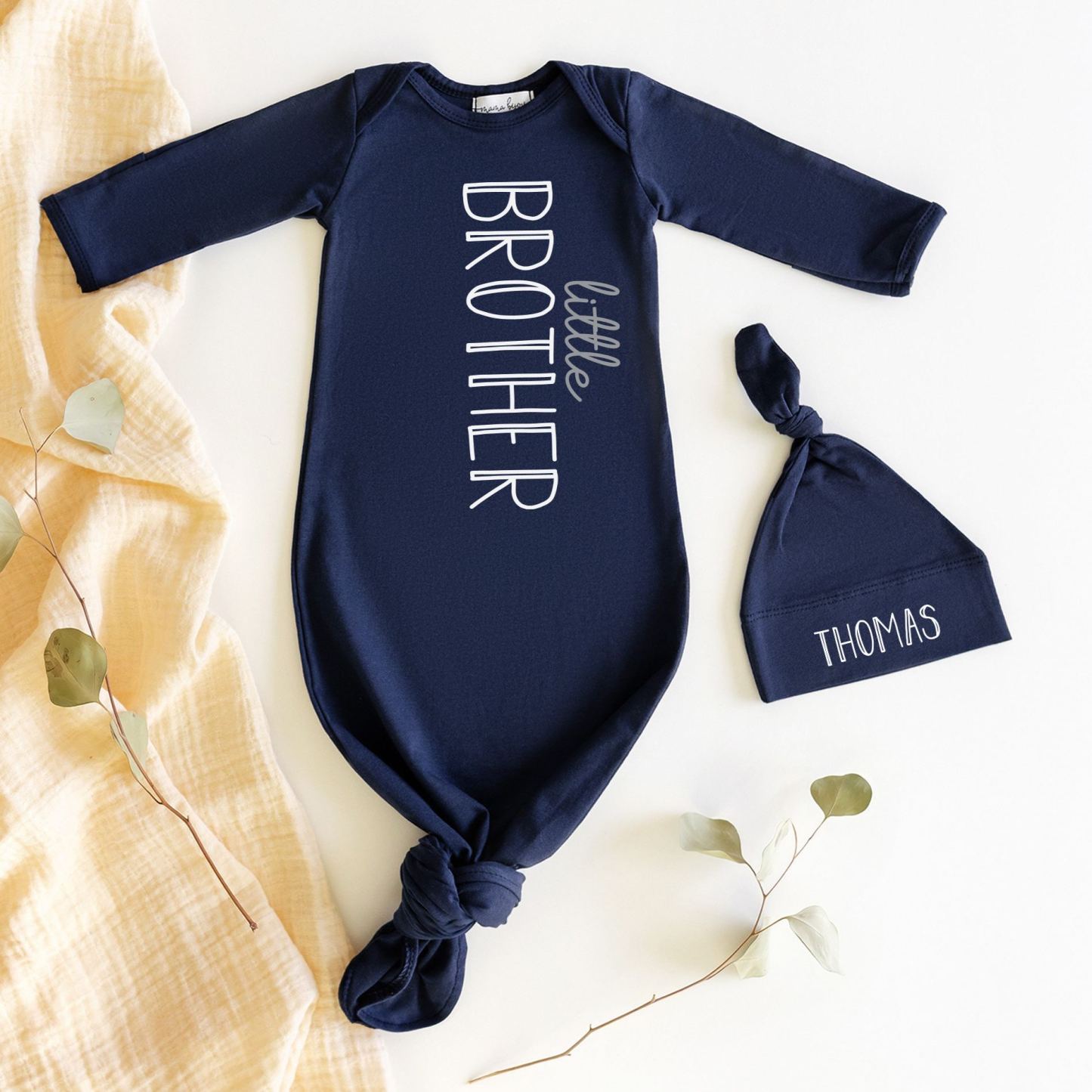 Personalized Baby Little Brother Coming Home Romper and Hat Set | CWBaby302