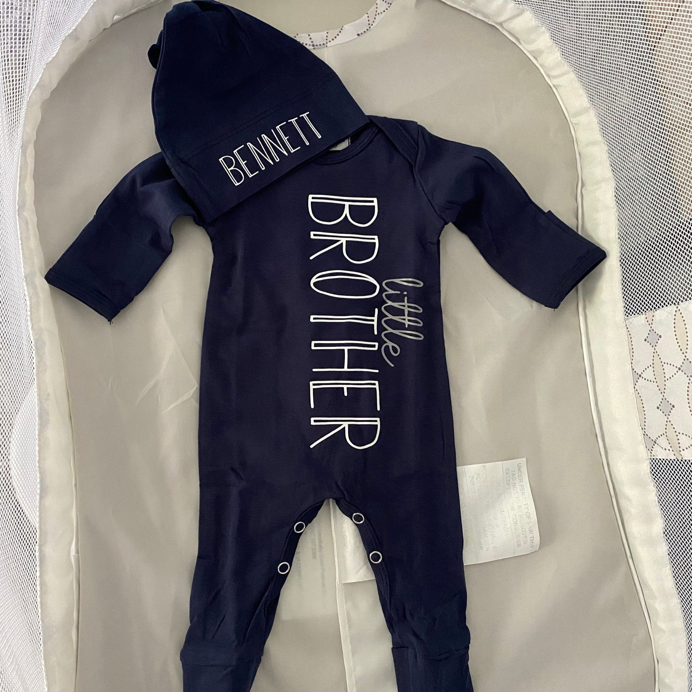 Personalized Baby Little Brother Coming Home Romper and Hat Set | CWBaby302