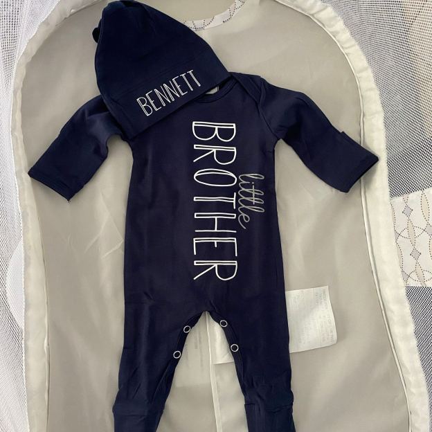Personalized Baby Little Brother Coming Home Romper and Hat Set | CWBaby302