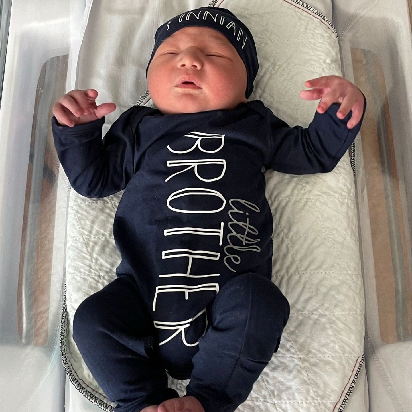 Personalized Baby Little Brother Coming Home Romper and Hat Set | CWBaby302