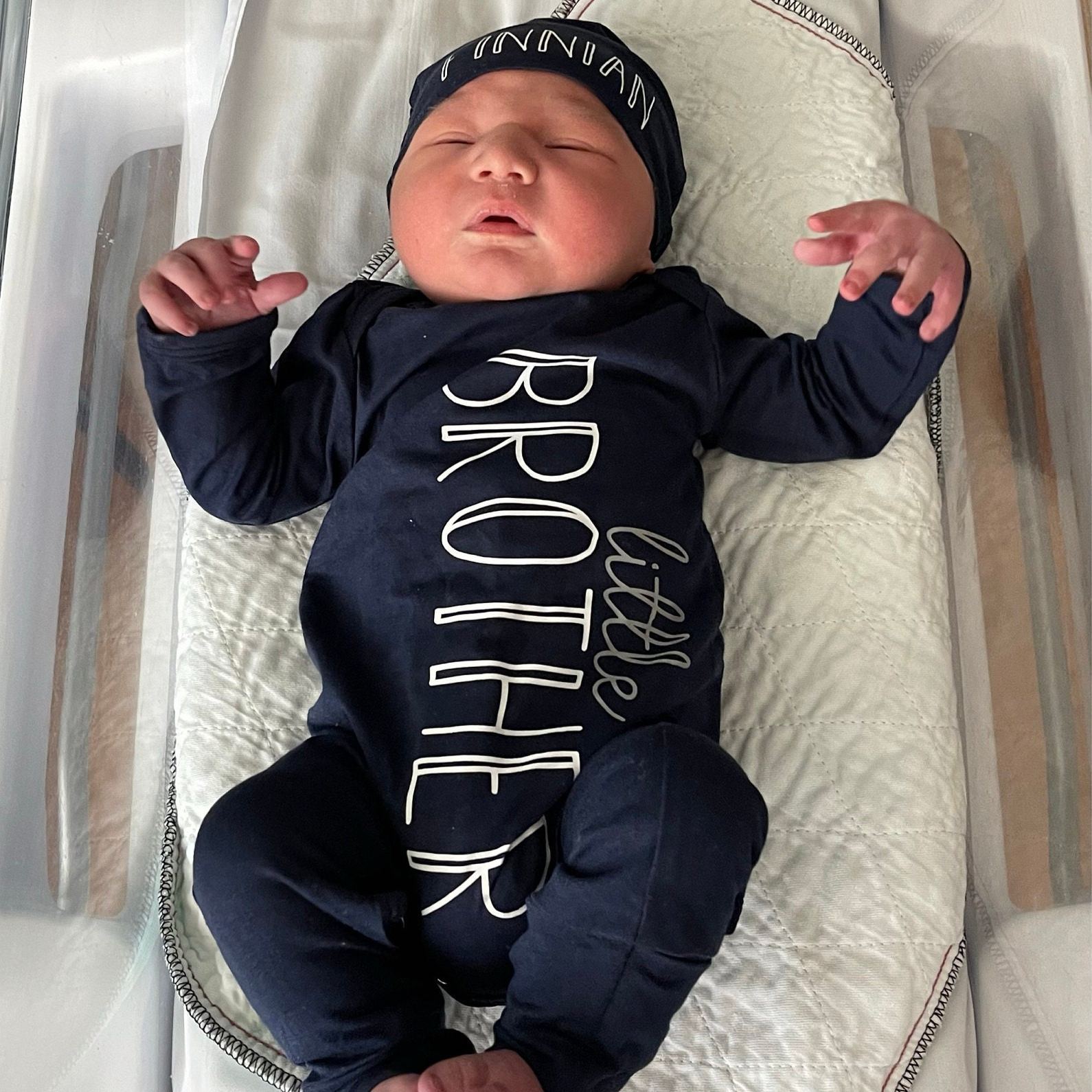 Personalized Baby Little Brother Coming Home Romper and Hat Set | CWBaby302